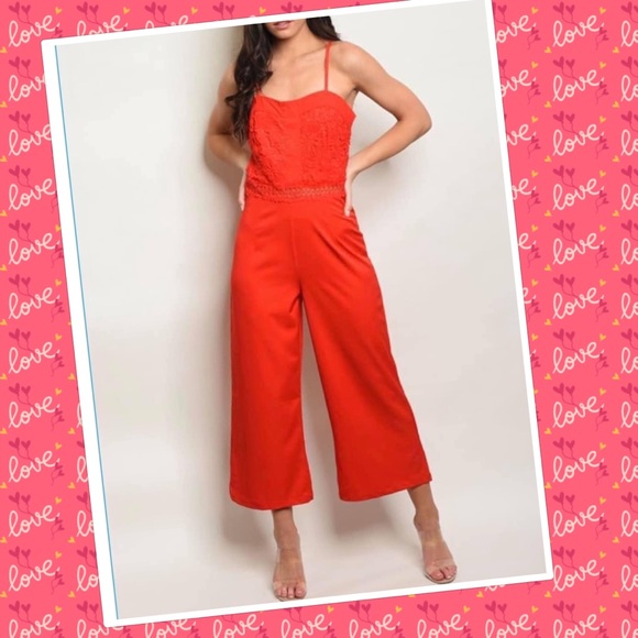 Chicways Pants - Chicways Red Lace Jumpsuit w/Adjustable Straps